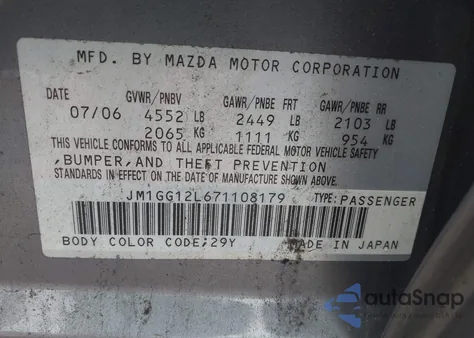 2007 Mazda Mazdaspeed6 Grand Touring from USA, damaged, VIN JM1GG12L671108179